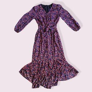 J Crew Tie-waist midi dress in dotted floral ruffle hem size 00